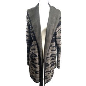 Rachel Zoe Camouflage Hooded Cardigan Sweater Sz XL Pockets Utility Duster